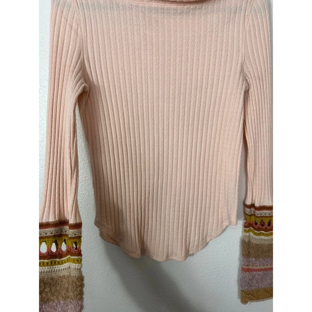 Free People Mixed up Cuff Thermal Sweater Top Peach Large Boho
